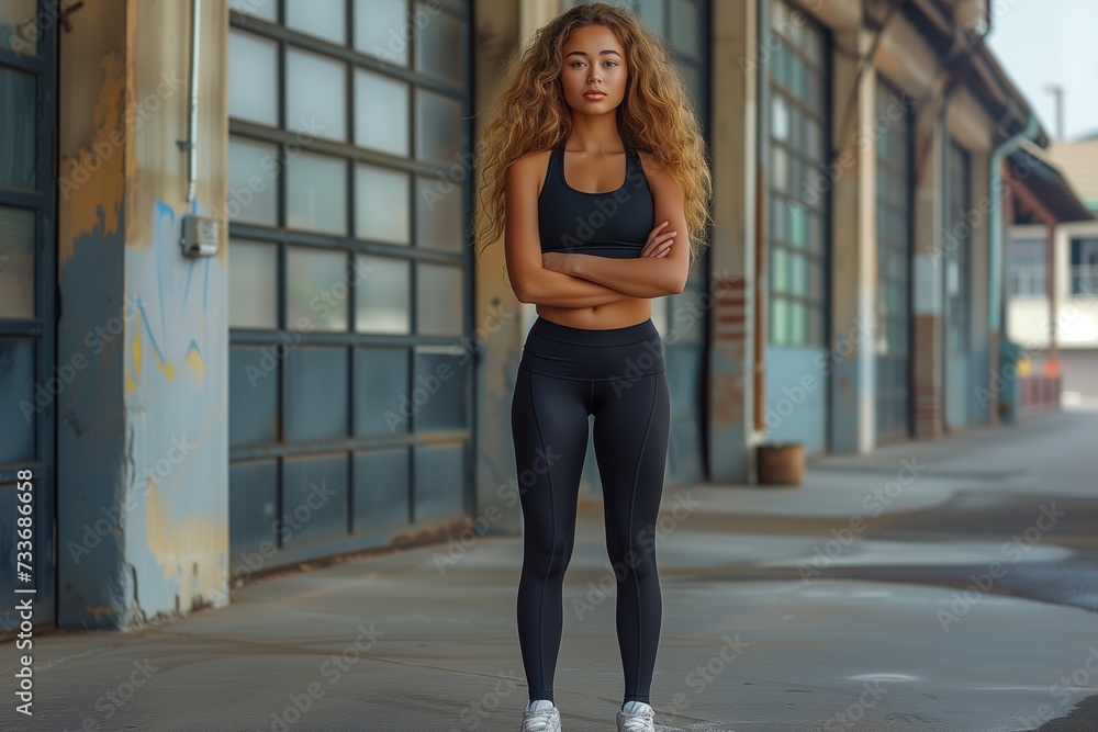Woman Strikes a Pose in Black Gym Attire