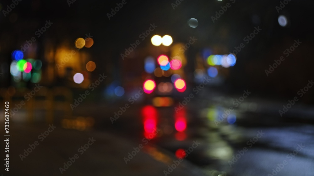 Out of Focus Night Time Blurry Street and Car Lights