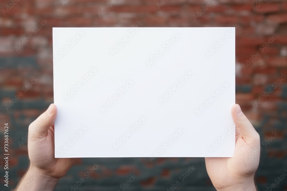 Holding a white piece of paper, holding a blank white piece of blank picture frame with both hands, AI generated Holding a white piece of paper, holding a blank white piece of blank picture frame with both hands, AI generated