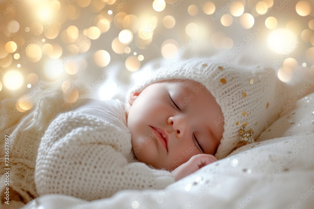 Peaceful Newborn Baby Sleeping, Bathed In Light, Symbolizing Tender Care Peaceful Newborn Baby Sleeping, Bathed In Light, Symbolizing Tender Care