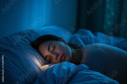Tranquil Sleeping Woman In Serene Blue Setting Enhances Relaxation