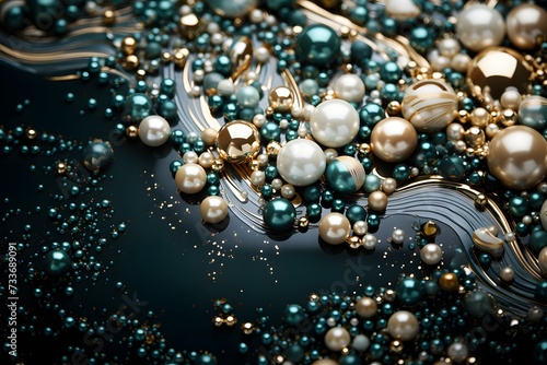 Beautiful pearls on a dark blue background, close-up © Saqo05