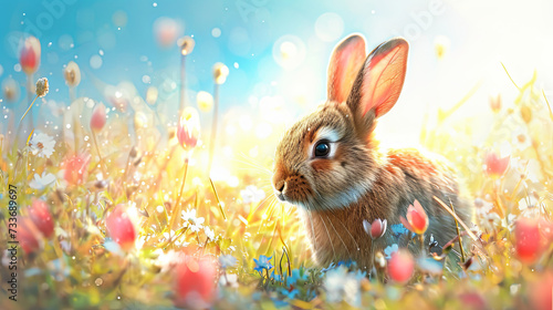 easter bunny in the grass and flowers 