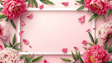 Greeting card with peony, 8 march. spring time, pink backgrounds, festive