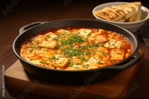 Delicious and appetizing south korean sundubu jjigae soft tofu stew dish for food lovers