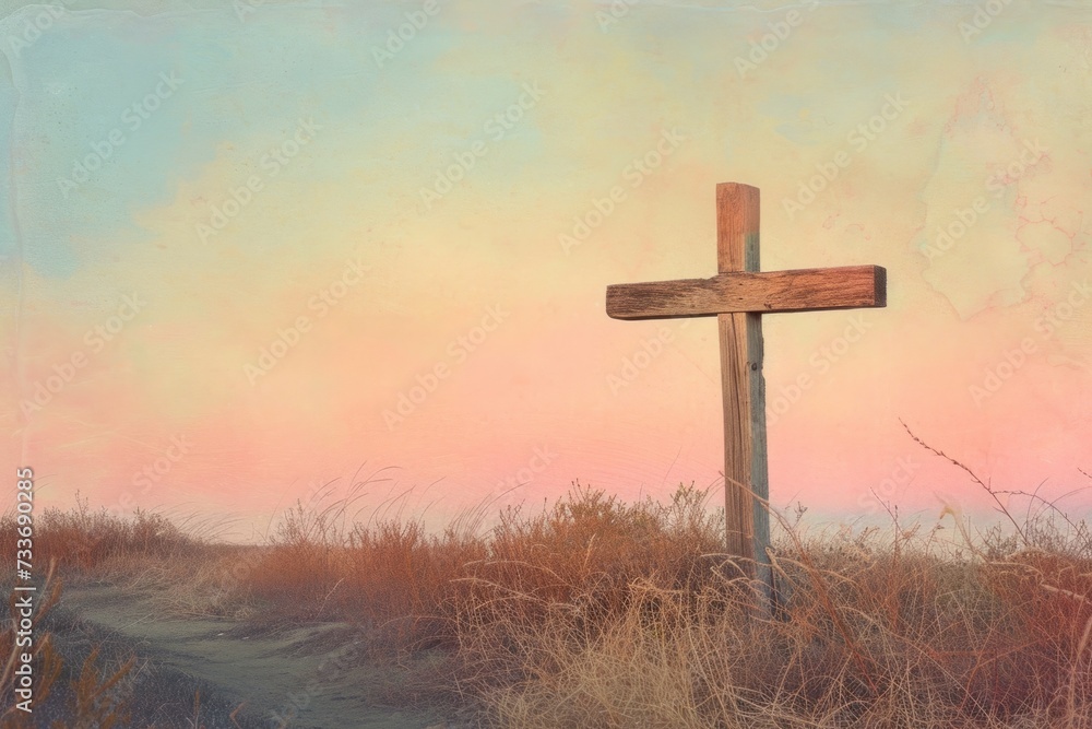 Tranquil Wooden Cross Against A Soft Pastel Sky In Ventura, California Tranquil Wooden Cross Against A Soft Pastel Sky In Ventura, California