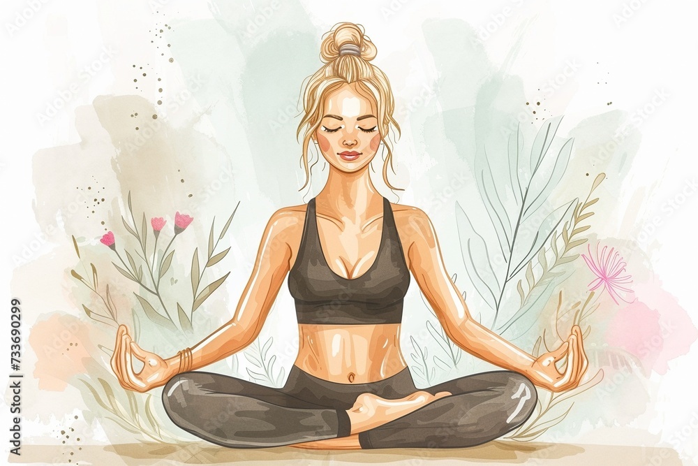 Young blonde woman does yoga to relax Young blonde woman does yoga to relax