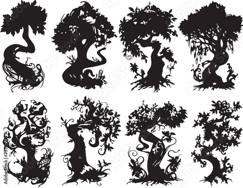 Set Trees. Hand drawn vector illustration