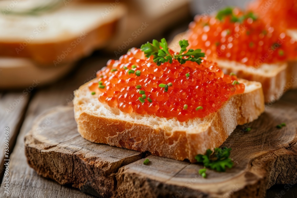 Indulgent Display Of Red Caviar On White Wheat Bread Represents The Height Of Gourmet Luxury Indulgent Display Of Red Caviar On White Wheat Bread Represents The Height Of Gourmet Luxury