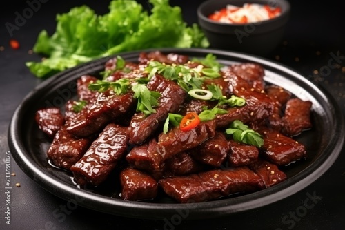 Delicious and mouthwatering south korean galbi. a delectable dish of marinated and grilled ribs