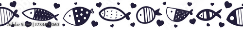 Vector seamless horizontal border with fish. Cute illustration.