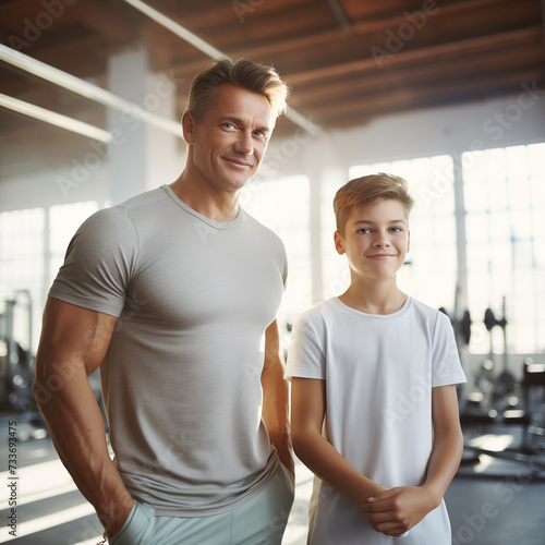 father and son are in the gym. healthy lifestyle.