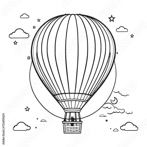Hot air balloon outline coloring page illustration for children and adult photo