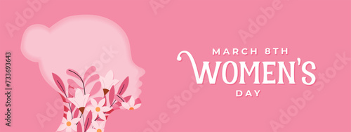 International Women Day 8 march with frame of flower and leaves , Paper art style. vector illustration