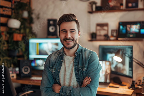 Confident Youtuber in a poised and friendly stance