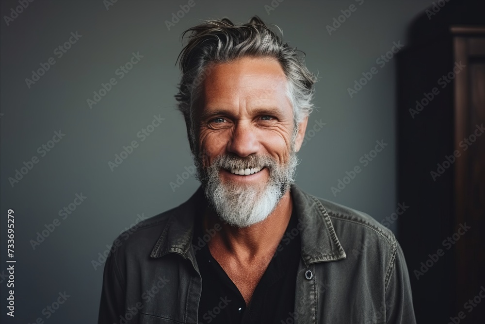 Portrait of a handsome middle-aged man with gray hair and beard. Portrait of a handsome middle-aged man with gray hair and beard.
