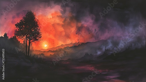 watercolor landscape in a mystical atmosphere  image created by artificial intelligence