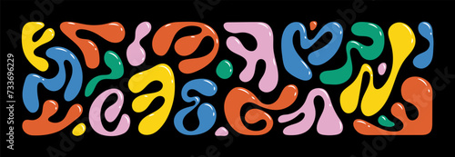 Liquid abstract organic blob shapes. Wavy elements bubbles and drops in trendy y2k style.