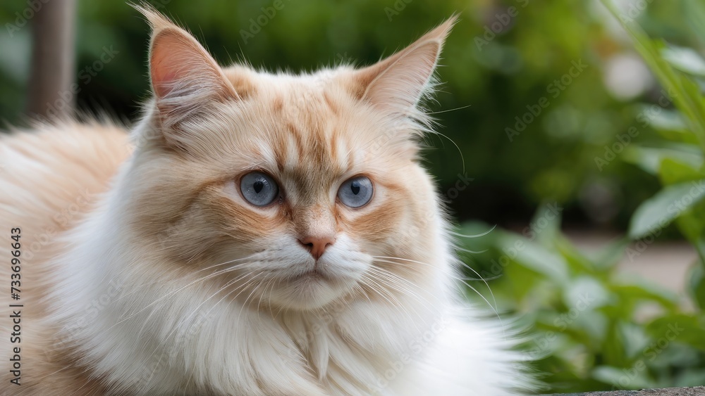 Red point birman cat in the garden