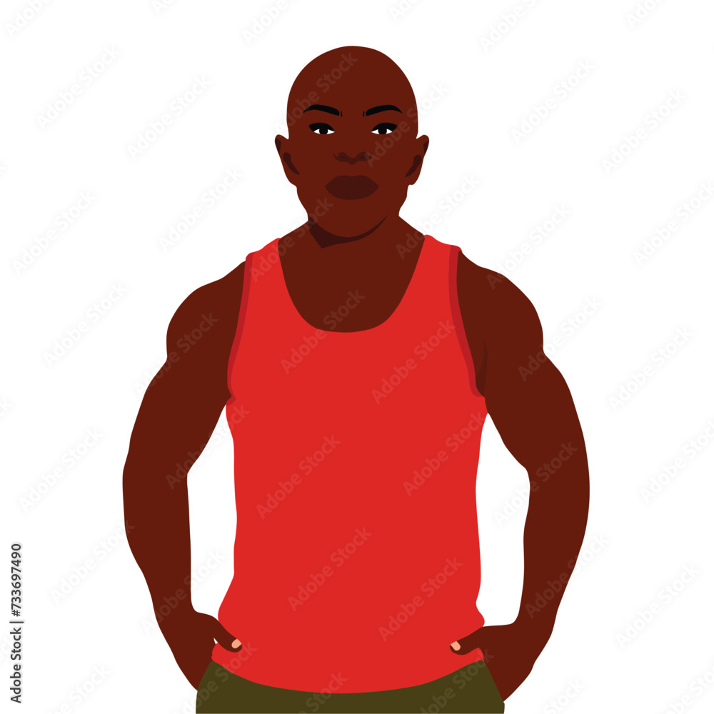 Fototapeta premium Bald head black man in elegant art style vector