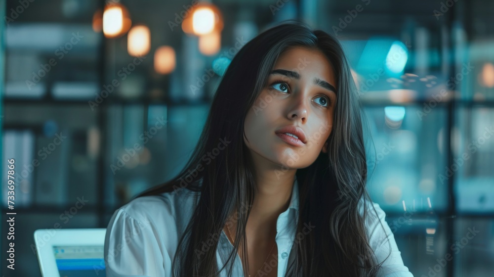 Thinking about how to take the business to technological heights. Cropped shot of an attractive young businesswoman working in her office. Thinking about how to take the business to technological heights. Cropped shot of an attractive young businesswoman working in her office.