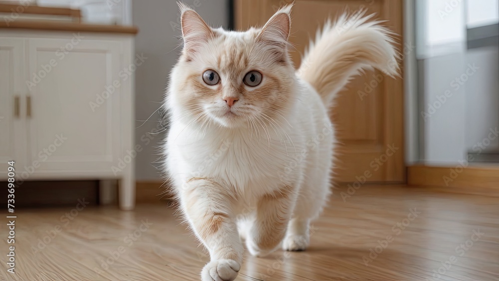 Red point birman cat in the living room