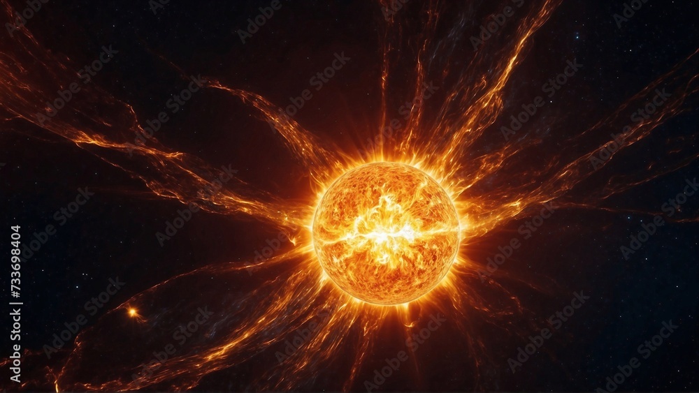 bright yellow star in the space, explosion on the sun