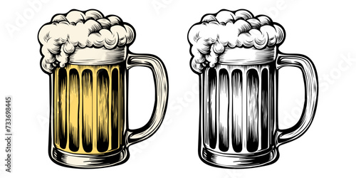 Glass of beer isolated on white background, hand drawn ink sketch. Vector vintage engraved illustration.