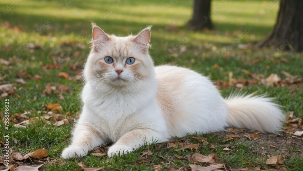 Red point birman cat in the park Red point birman cat in the park