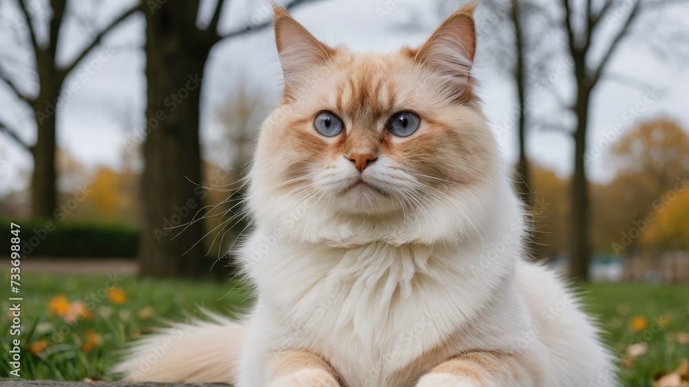 Red point birman cat in the park