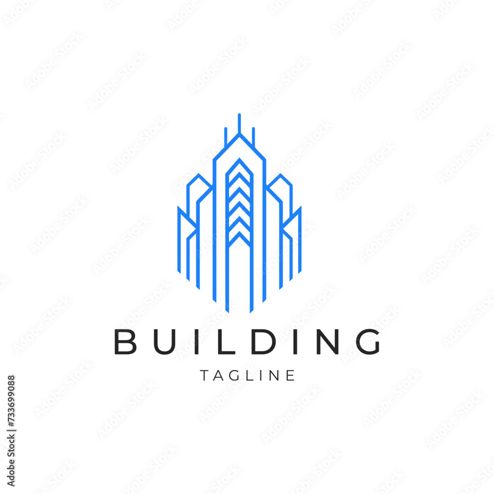 Building line art logo icon design template