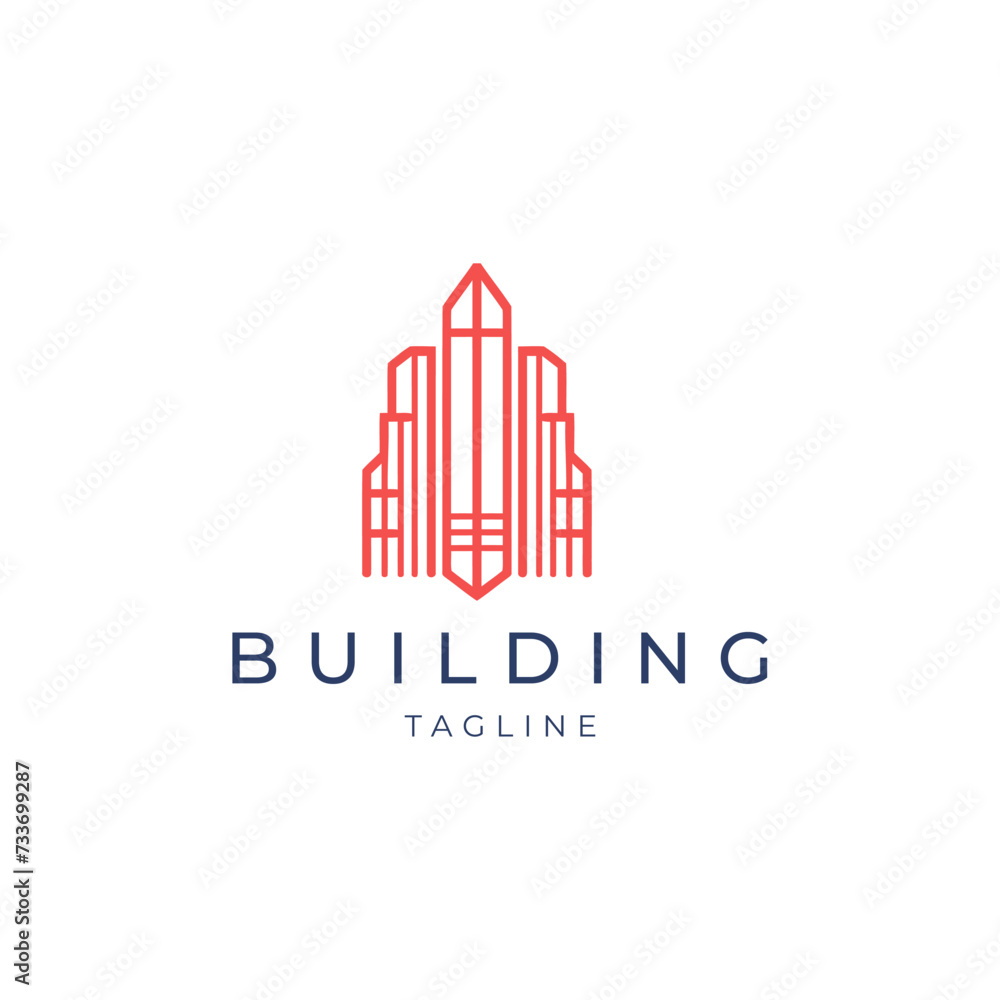 Building line art logo icon design template