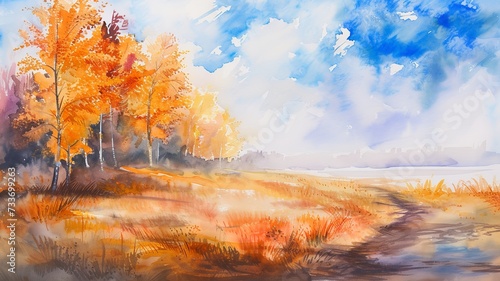 watercolor image of a beautiful forest landscape, image created by artificial intelligence