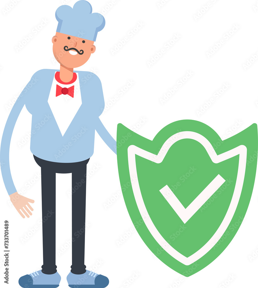 Waiter Character and Check Mark Shield
Waiter Character and Check Mark Shield