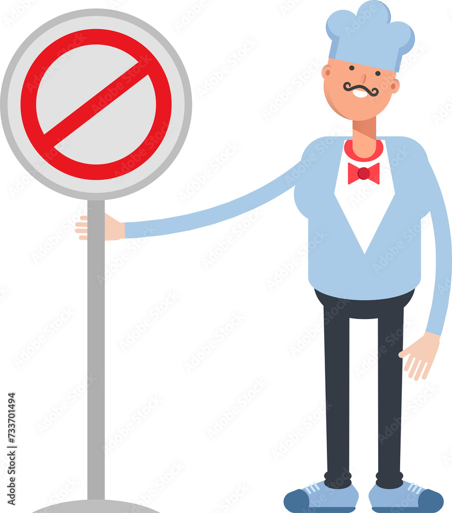 Waiter Character and Prohibition Signage
Waiter Character and Prohibition Signage