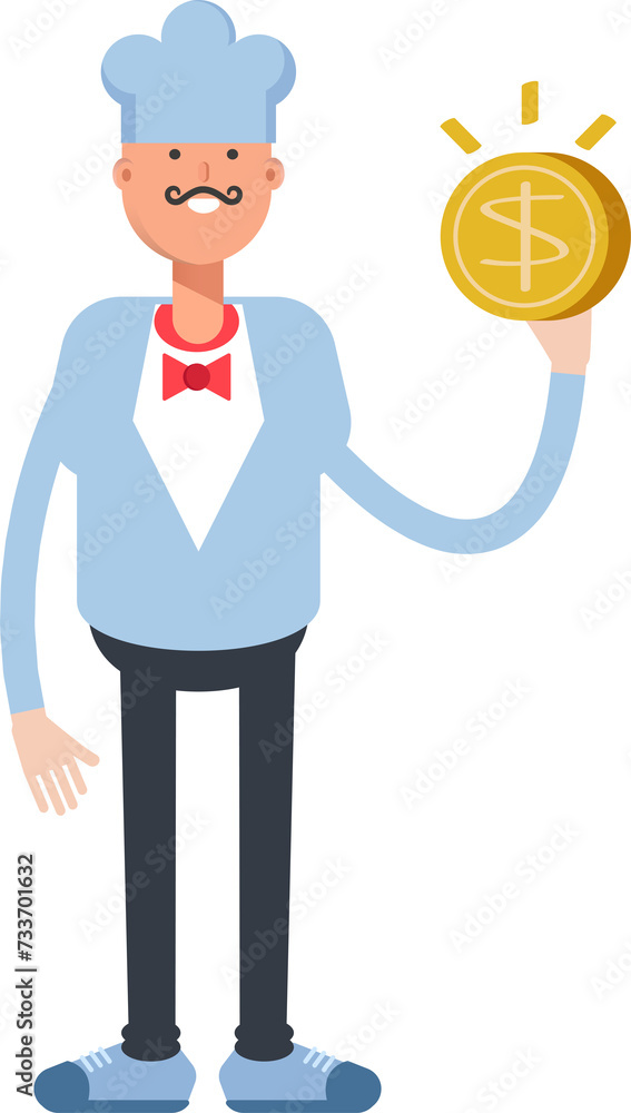 Waiter Character Holding Dollar Coin
Waiter Character Holding Dollar Coin