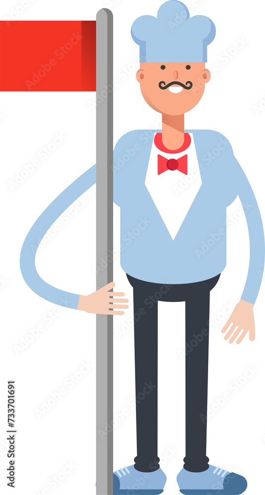 Waiter Character Holding Flag Pole
Waiter Character Holding Flag Pole