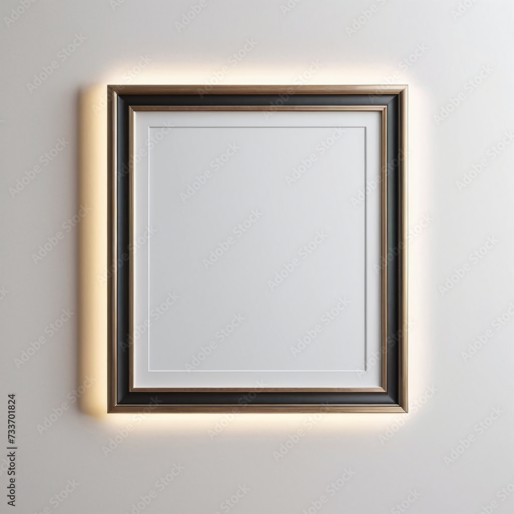 Empty wooden photo frame on a blank white wall mockup template Empty wooden photo frame on a blank white wall mockup template
