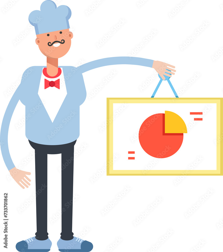 Waiter Character Holding Pie Chart Signage
Waiter Character Holding Pie Chart Signage