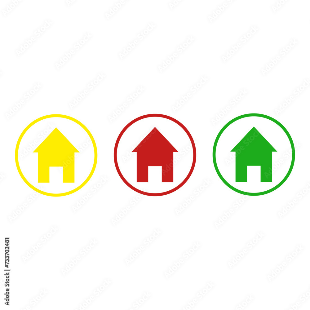 Three houses with arrows pointing up in a circle Three houses with arrows pointing up in a circle