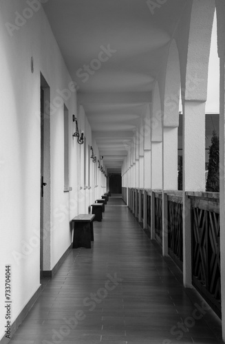 A long straight corridor with white walls © sebi_2569