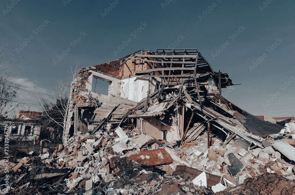 destroyed and burned houses in the city Russia Ukraine war destroyed and burned houses in the city Russia Ukraine war