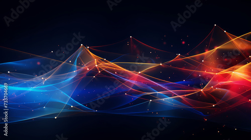 Abstract digital network connections with vibrant colors on dark background