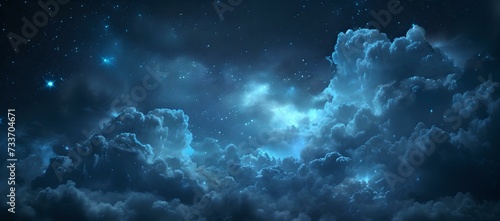 Enigmatic night sky with luminous stars and ethereal clouds captured in a digital artwork. serene and majestic atmospheric scene. AI