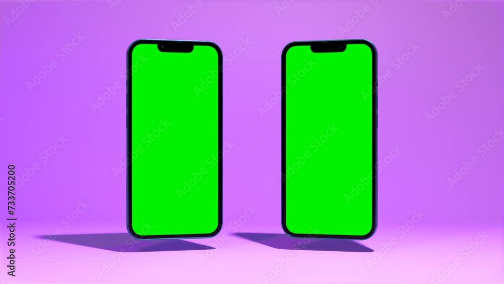 Multiple Mobile Smartphones with Blank Green Screen - 4K Phone Mockup Multiple Mobile Smartphones with Blank Green Screen - 4K Phone Mockup