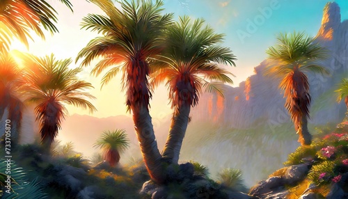 palm trees at sunset © Frantisek