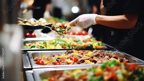 Close-up of a buffet spread with variety of dishes at a catering event photo