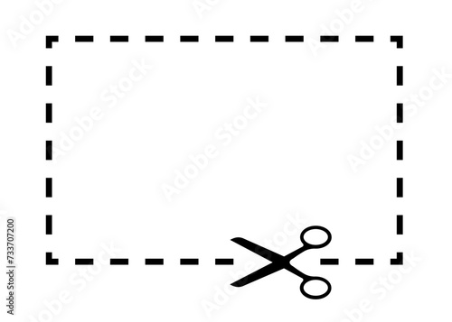 Cut Here Symbol with Scissors rectangle shape black line color vector 10 eps
