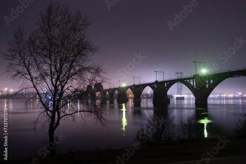 Fényképezés Scenic view of the city of Dnepr in the winter evening
