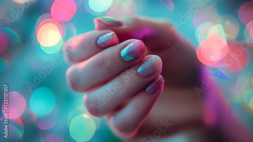 A close up shot of a hand with a perfect silver manicure